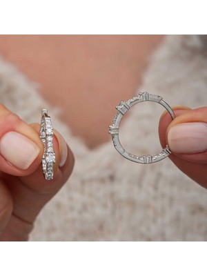 Erseyy Gümüş Zirkon Taşlı Halka Kadın Küpe