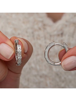 Erseyy Gümüş Baget Taşlı Halka Kadın Küpe