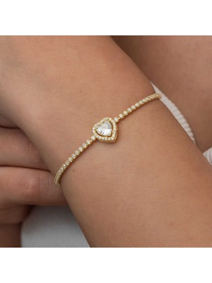 Erseyy Gümüş Gold Kalpli Su Yolu Bileklik