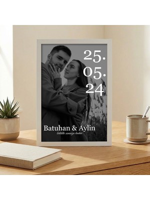 Kişiye Özel Isimli ve Tarihli Çerçeveli Poster | Fotoğraflı Minimal Tasarım | Sevgililer Günü Hediyesi