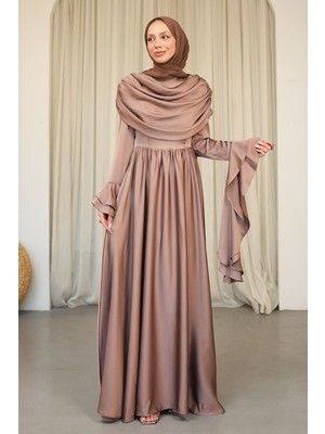 İmaj Butik Koyuv Vizon Kol Katlı Önü Drapeli Saten Abiye