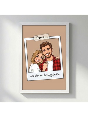 Kişiye Özel Fotoğraftan Karikatür Poster | Çerçeveli Polaroid Aşk Tasarımı | Sevgililer Günü Hediyesi