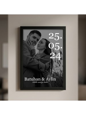 Kişiye Özel Isimli ve Tarihli Çerçeveli Poster | Fotoğraflı Minimal Tasarım | Sevgililer Günü Hediyesi