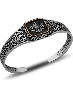 Erseyy Gümüş Tuğra Ayarlanabilir Kelepçe Erkek Bileklik