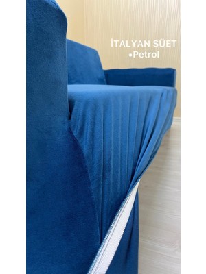 Italyan Süet Koruyucu Esnek Elastik Kolsuz Koltuk Örtüsü - Petrol - 3'lü Set (1 Parça)