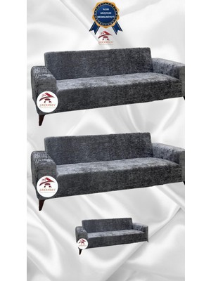 Parlak Kadife Geometrik Desenli Koruyucu Giydirme Koltuk Örtüsü - Açık Gri - 3+3+2 (3 Parça Set)