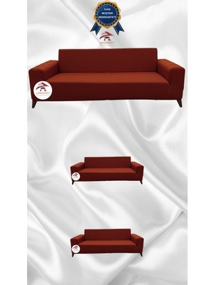 Mikro Lastikli Kaymaz Elastik Koruyucu Giydirme Koltuk Örtüsü - Kiremit - 3+2+2 (3 Parça Set)