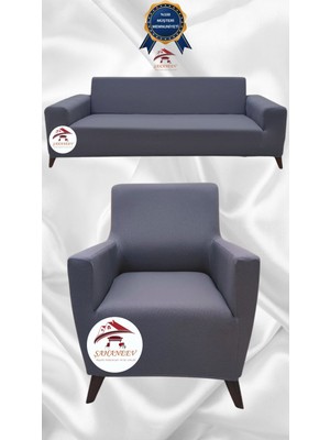 Mikro Lastikli Kaymaz Elastik Koruyucu Giydirme Koltuk Örtüsü - Koyu Gri - 3+1 (2 Parça Set)