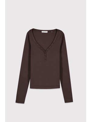 Babokah Düğmeli Patlı Uzun Kollu Üst