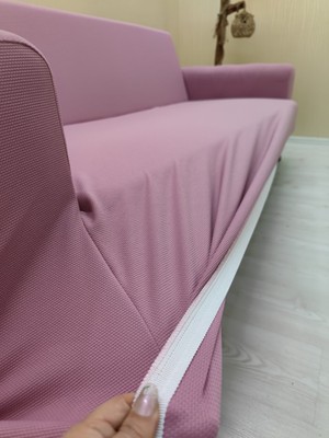 Mikro Lastikli Kaymaz Elastik Koruyucu Giydirme Koltuk Örtüsü - Pudra - 3+3+1 (3 Parça Set)