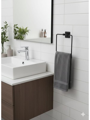 Octopus Bazaar Yapışkanlı Siyah Kare Havluluk Banyo Mutfak Havlu Askılık