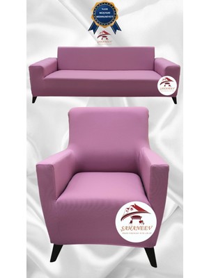 Mikro Lastikli Kaymaz Elastik Koruyucu Giydirme Koltuk Örtüsü - Pudra - 3+1 (2 Parça Set)