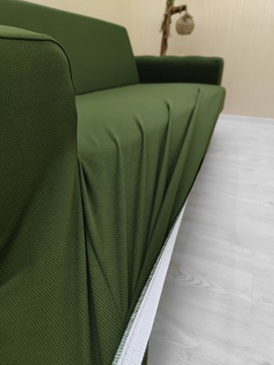 Mikro Lastikli Kaymaz Elastik Koruyucu Giydirme Koltuk Örtüsü - Haki Yeşili - 3+1+1 (3 Parça Set)