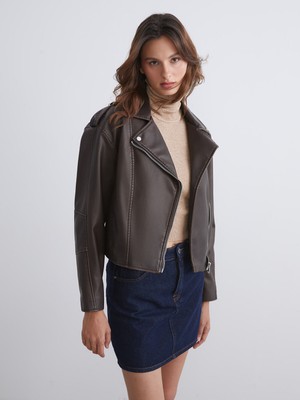 Lc Waikiki Yeni Sezon Biker Yaka Kadın Deri Görünümlü Ceket