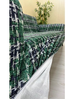 Baskı Desenli Elastik Esnek Kadife Koruyucu Kolsuz Koltuk Örtüsü - Bk-21 - 3+1 (2 Parça Set)