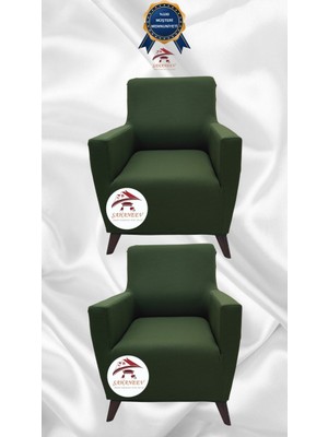 Mikro Lastikli Kaymaz Elastik Koruyucu Giydirme Koltuk Örtüsü - Haki Yeşili - 1+1 (2 Parça Set)