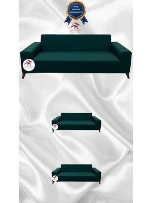 Mikro Lastikli Kaymaz Elastik Koruyucu Giydirme Koltuk Örtüsü - Zümrüt Yeşili - 3+2+2 (3 Parça Set)