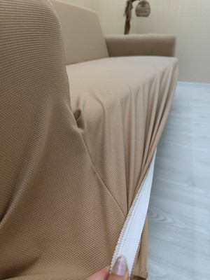 Mikro Lastikli Kaymaz Elastik Koruyucu Kolsuz Koltuk Örtüsü - Sütlü Kahve - 3+1 (2 Parça Set)