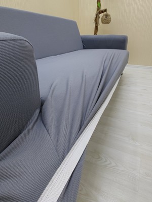 Mikro Lastikli Kaymaz Elastik Koruyucu Giydirme Koltuk Örtüsü - Koyu Gri - 3+3+1 (3 Parça Set)