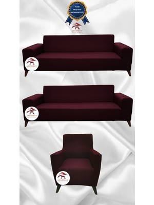 Mikro Lastikli Kaymaz Elastik Koruyucu Giydirme Koltuk Örtüsü - Bordo - 3+3+1 (3 Parça Set)