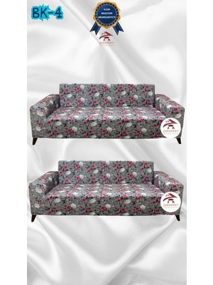 Baskı Desenli Elastik Esnek Kadife Koruyucu Giydirme Koltuk Örtüsü - Bk-04 - 3+3 (2 Parça Set)