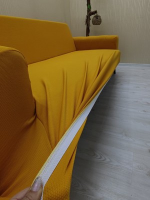 Mikro Lastikli Kaymaz Elastik Koruyucu Kolsuz Koltuk Örtüsü - Hardal - 3+2+2 (3 Parça Set)