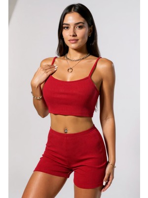 SHC4200 Kadın Kırmızı Şortlu Kaşkorse Gecelik Takım – Modern, Konforlu ve Günlük Kombinlere Uygun
