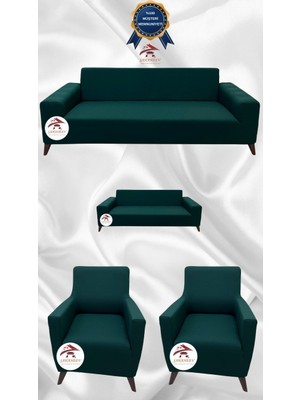 Mikro Lastikli Kaymaz Elastik Koruyucu Giydirme Koltuk Örtüsü - Zümrüt Yeşil - 3+2+1+1 (4 Parça Set)