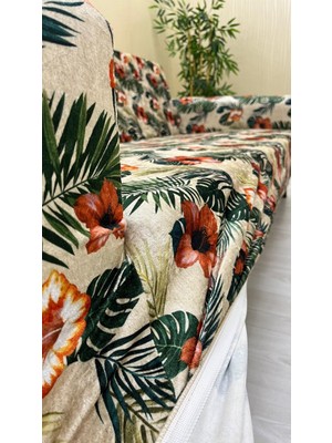 Baskı Desenli Elastik Esnek Kadife Koruyucu Kolsuz Koltuk Örtüsü - Bk-07 - Tekli (1 Parça)