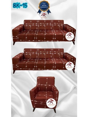 Baskı Desenli Elastik Esnek Kadife Koruyucu Giydirme Koltuk Örtüsü - Bk-15 - 3+3+1 (3 Parça Set)