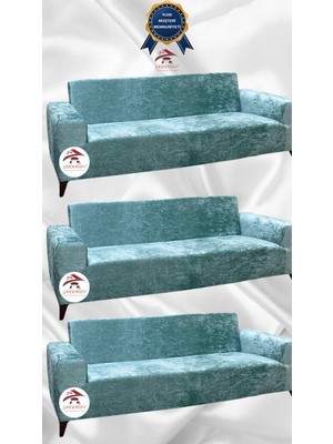 Parlak Kadife Geometrik Desenli Koruyucu Giydirme Koltuk Örtüsü - Mint - 3+3+3 (3 Parça Set)