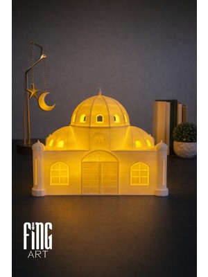 Fing Art Ramazan Temalı Dekoratif Aydınlatmalı Camii - İslami Ev ve Ofis Dekoru (Tealight Mum Hediye)