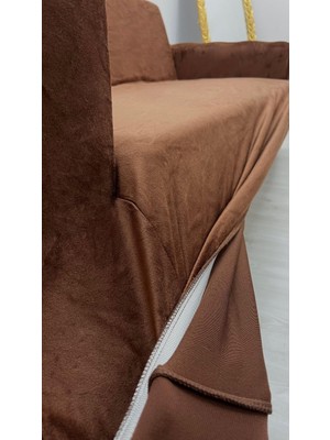 Italyan Süet Koruyucu Esnek Elastik Giydirme Koltuk Örtüsü - Kahverengi - 3+1 (2 Parça Set)