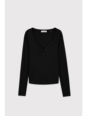 Babokah Düğmeli Patlı Uzun Kollu Üst