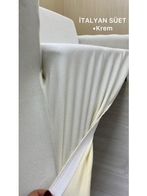 Italyan Süet Koruyucu Esnek Elastik Giydirme Koltuk Örtüsü - Krem - 3+3+1+1 (4 Parça Set)