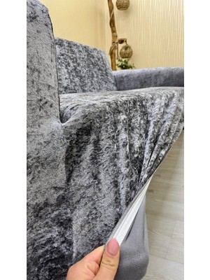 Parlak Kadife Geometrik Desenli Koruyucu Giydirme Koltuk Örtüsü - Açık Gri - 3+2 (2 Parça Set)