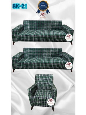 Baskı Desenli Elastik Esnek Kadife Koruyucu Giydirme Koltuk Örtüsü - Bk-21 - 3+3+1 (3 Parça Set)