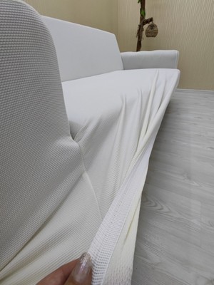 Mikro Lastikli Kaymaz Elastik Koruyucu Kolsuz Koltuk Örtüsü - Krem - 3+3 (2 Parça Set)