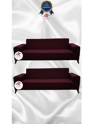 Mikro Lastikli Kaymaz Elastik Koruyucu Giydirme Koltuk Örtüsü - Bordo - 3+3 (2 Parça Set)