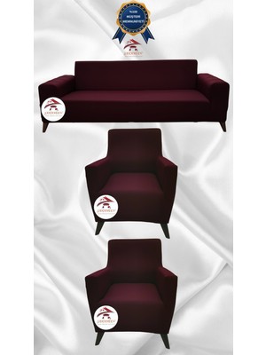 Mikro Lastikli Kaymaz Elastik Koruyucu Giydirme Koltuk Örtüsü - Bordo - 3+1+1 (3 Parça Set)