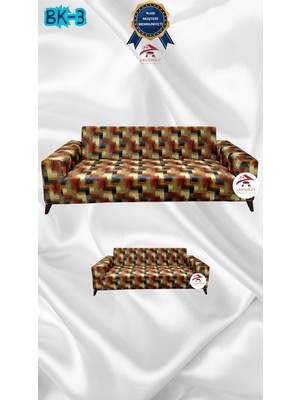 Baskı Desenli Elastik Esnek Kadife Koruyucu Giydirme Koltuk Örtüsü - Bk-03 - 3+2 (2 Parça Set)