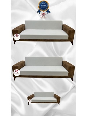 Mikro Lastikli Kaymaz Elastik Koruyucu Kolsuz Koltuk Örtüsü - Krem - 3+3+2 (3 Parça Set)