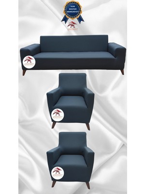 Mikro Lastikli Kaymaz Elastik Koruyucu Giydirme Koltuk Örtüsü - Antrasit - 3+1+1 (3 Parça Set)