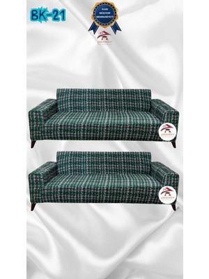 Baskı Desenli Elastik Esnek Kadife Koruyucu Giydirme Koltuk Örtüsü - Bk-21 - 3+3 (2 Parça Set)