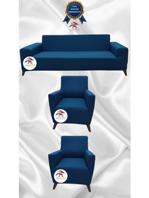 Mikro Lastikli Kaymaz Elastik Koruyucu Giydirme Koltuk Örtüsü - Petrol - 3+1+1 (3 Parça Set)