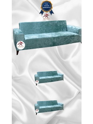 Parlak Kadife Geometrik Desenli Koruyucu Giydirme Koltuk Örtüsü - Mint - 3+2+2 (3 Parça Set)