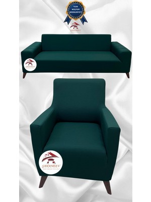 Mikro Lastikli Kaymaz Elastik Koruyucu Giydirme Koltuk Örtüsü - Zümrüt Yeşili - 3+1 (2 Parça Set)