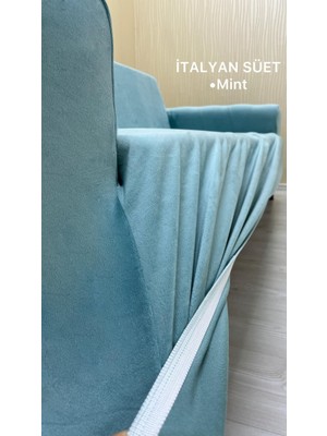 Italyan Süet Koruyucu Esnek Elastik Kolsuz Koltuk Örtüsü - Mint - 3+3+2 (3 Parça Set)