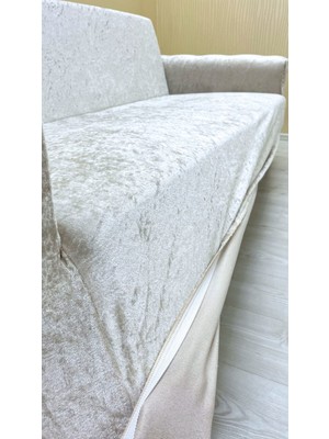 Parlak Kadife Geometrik Desenli Koruyucu Kolsuz Koltuk Örtüsü - Natural - 3+1 (2 Parça Set)