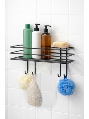 Octopus Bazaar Yapışkanlı 4 Askılı Banyo Rafı Duş Şampuanlık Duvar Düzenleyici Mutfak Tezgah Duvar Organizer